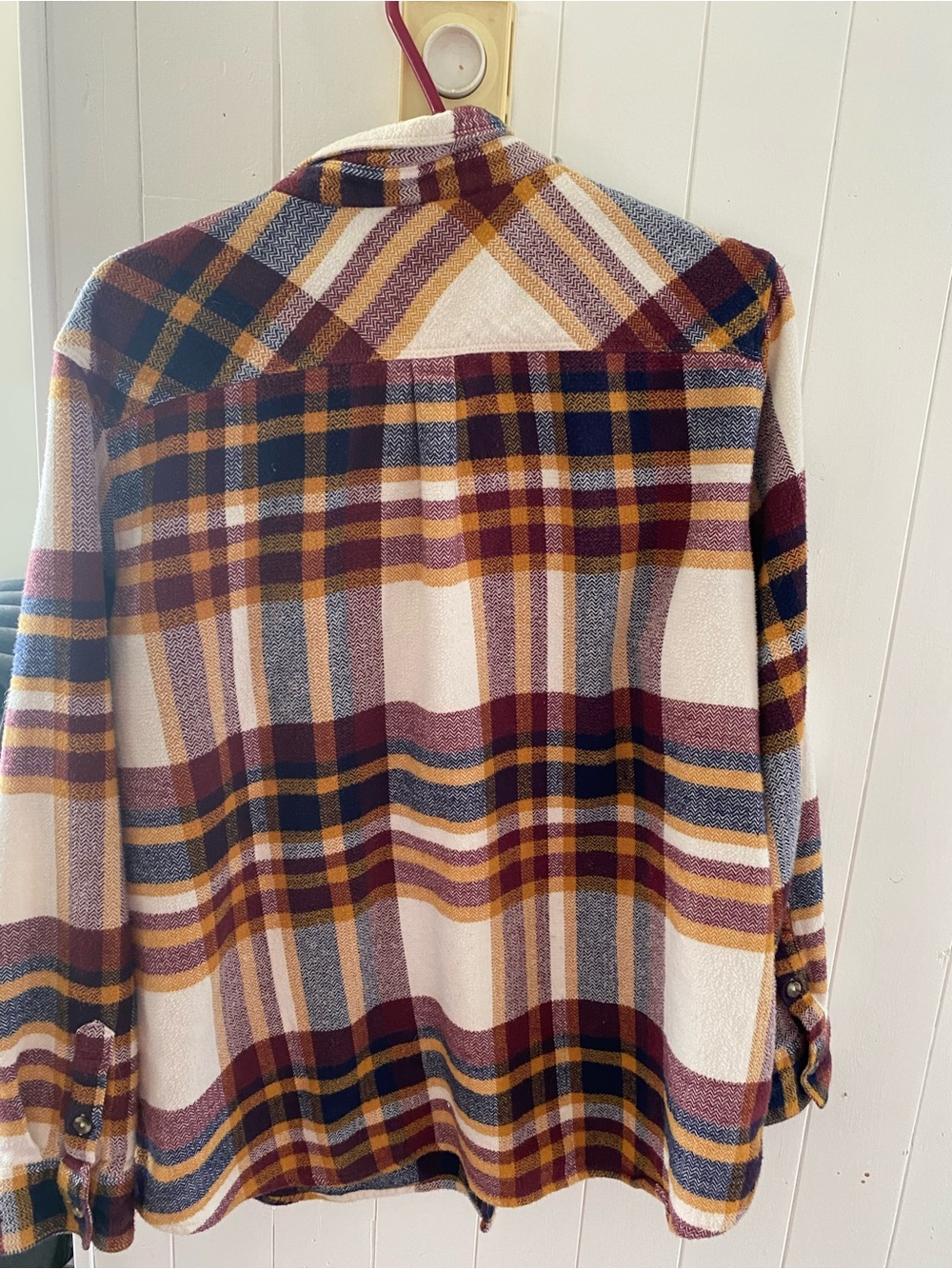 Natural Reflections Plaid Button-Up Jacket in Cream, Burgundy & Mustard